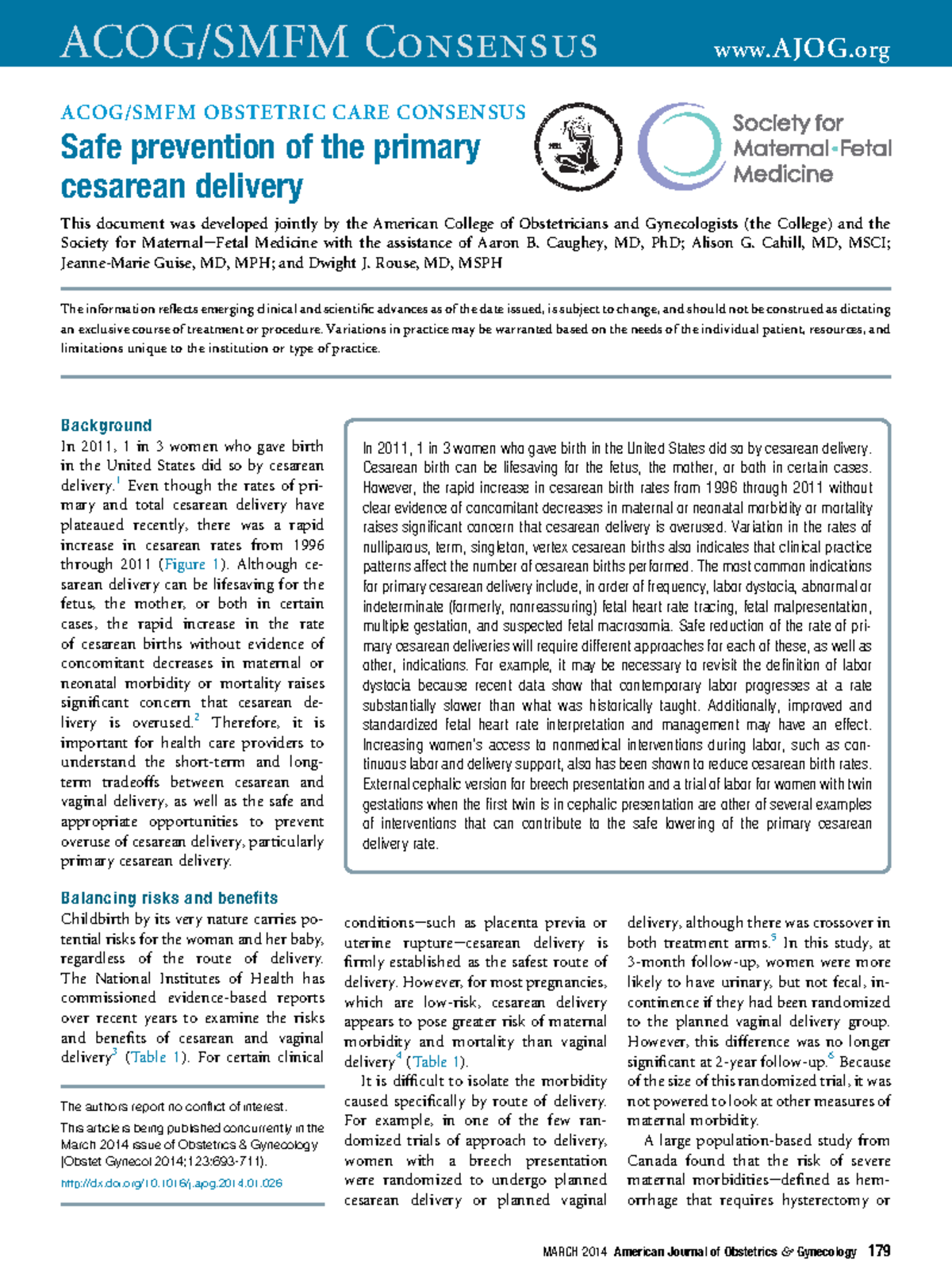 ACOG SMFM Obstetric CARE Consensus - ACOG/SMFM OBSTETRIC CARE CONSENSUS ...