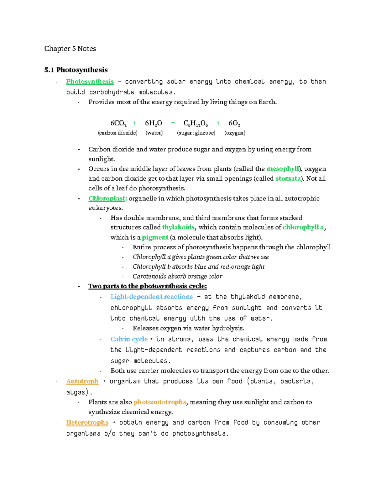 LS7A Chapter 5: Photosynthesis and Light-Dependent Reactions Notes ...