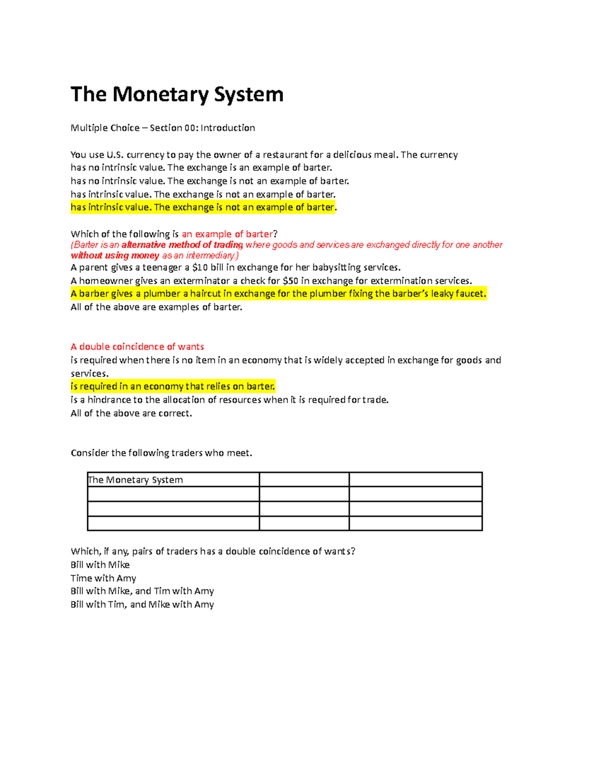 The Monetary System - The Monetary System Multiple Choice – Section 00 ...