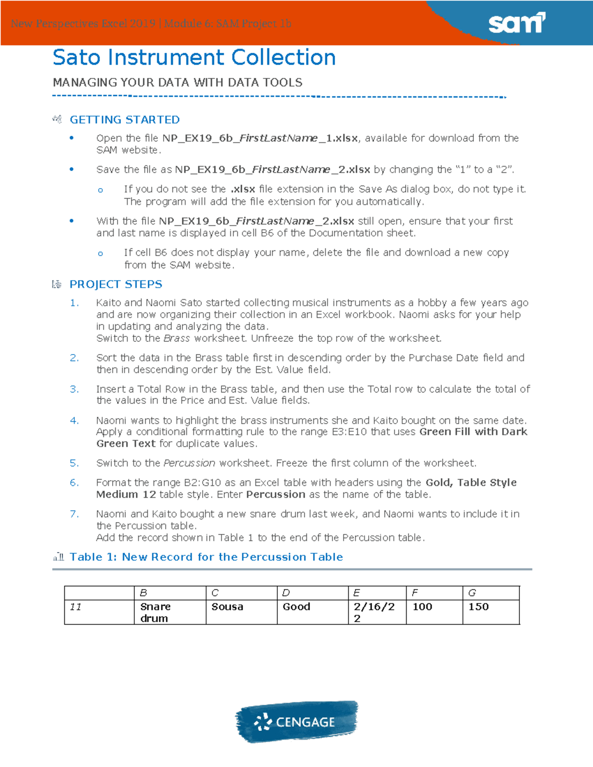 Instructions for NP EX19 6b: Managing the Sato Instrument Collection ...