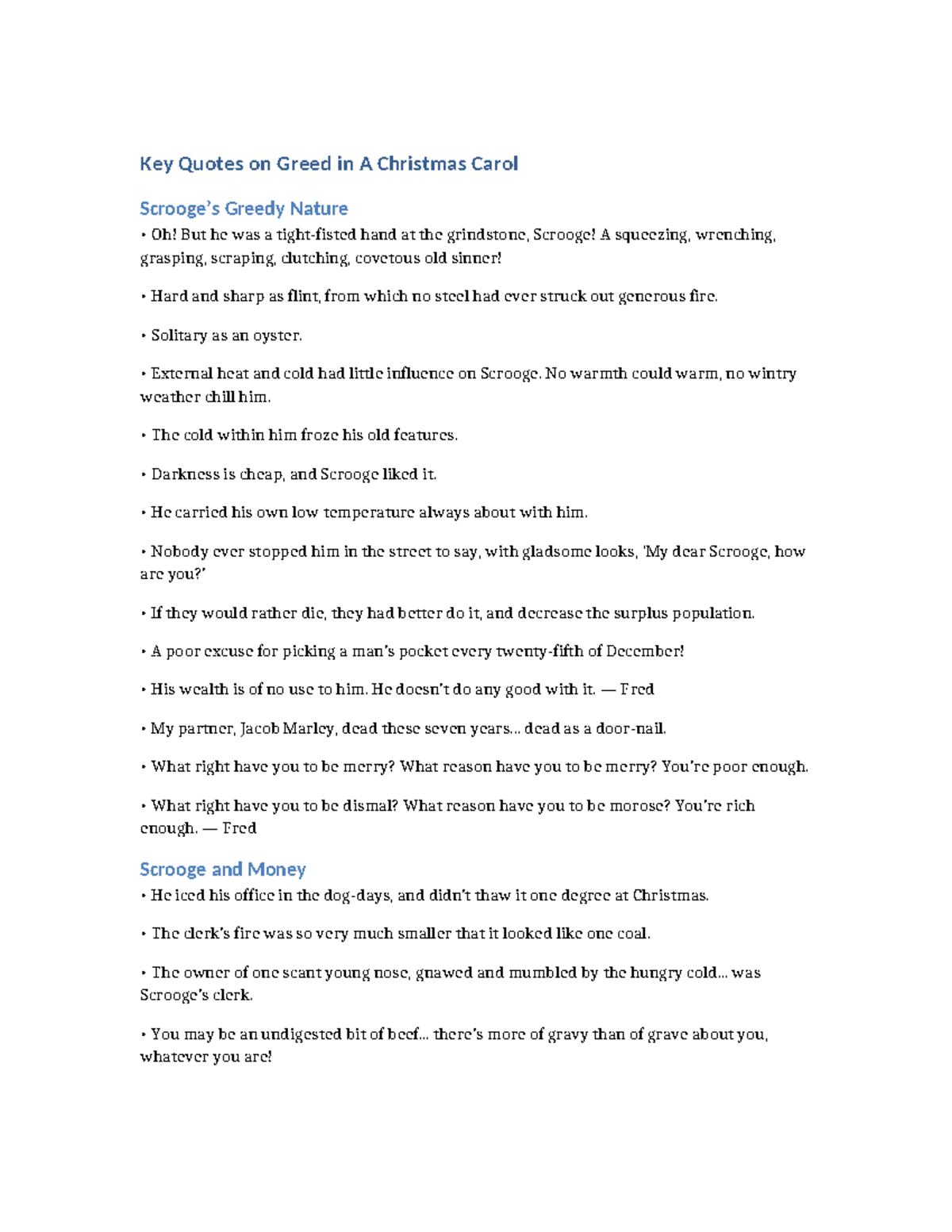 A Christmas Carol (ENG 101) Key Quotes on Greed and Redemption - Studocu