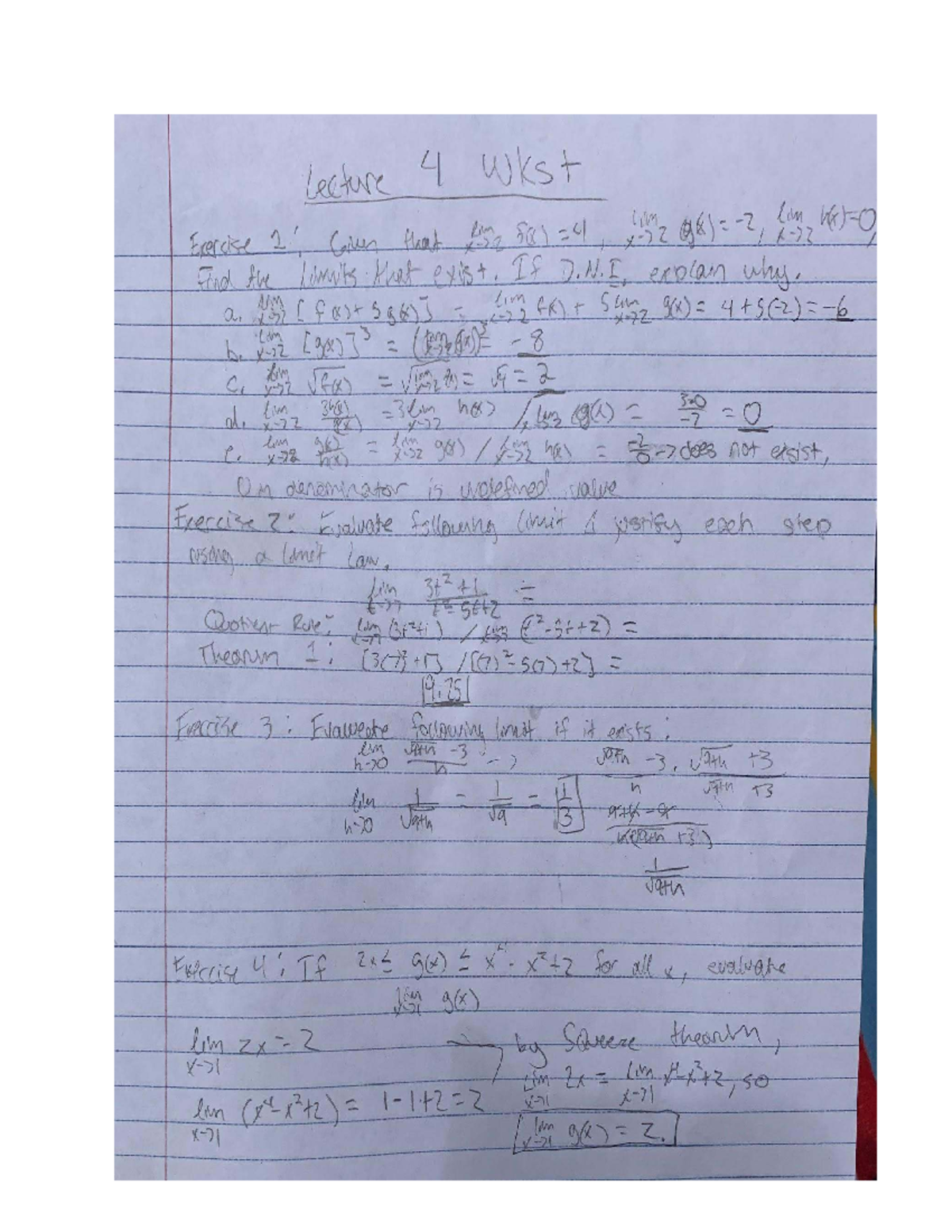 Calc 3A Lecture 4: Limit Laws and Theorems Summary - Studocu