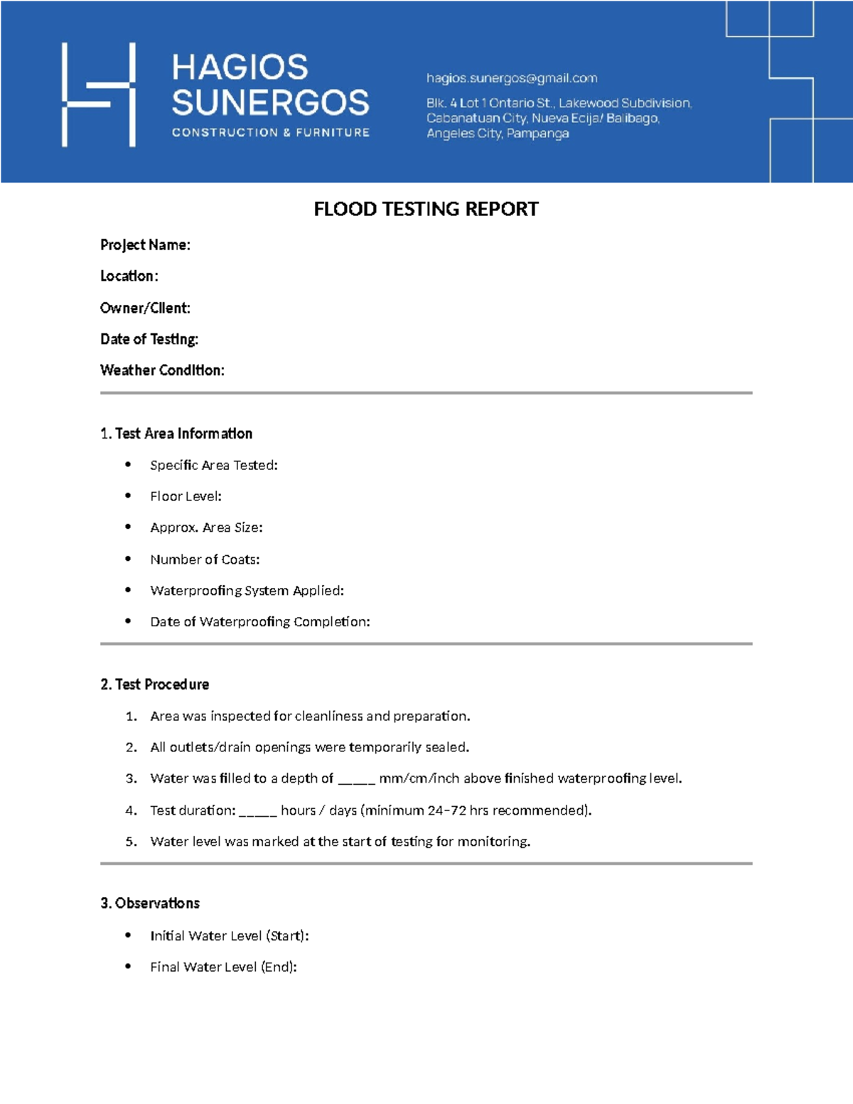 FLOOD TESTING REPORT: Procedures & Observations - Studocu