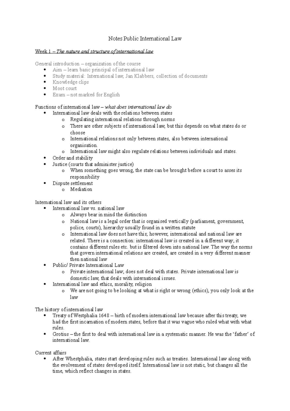 International Law Notes for Week 1-6: Concepts & Principles (PIL 101 ...