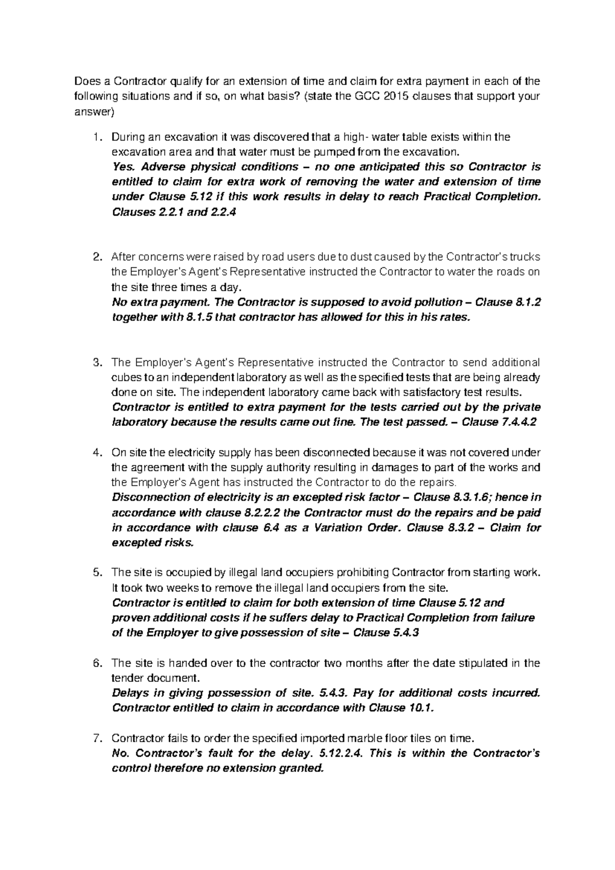 Memo GCC Class Exercise: Extension of Time & Claims Analysis - Studocu