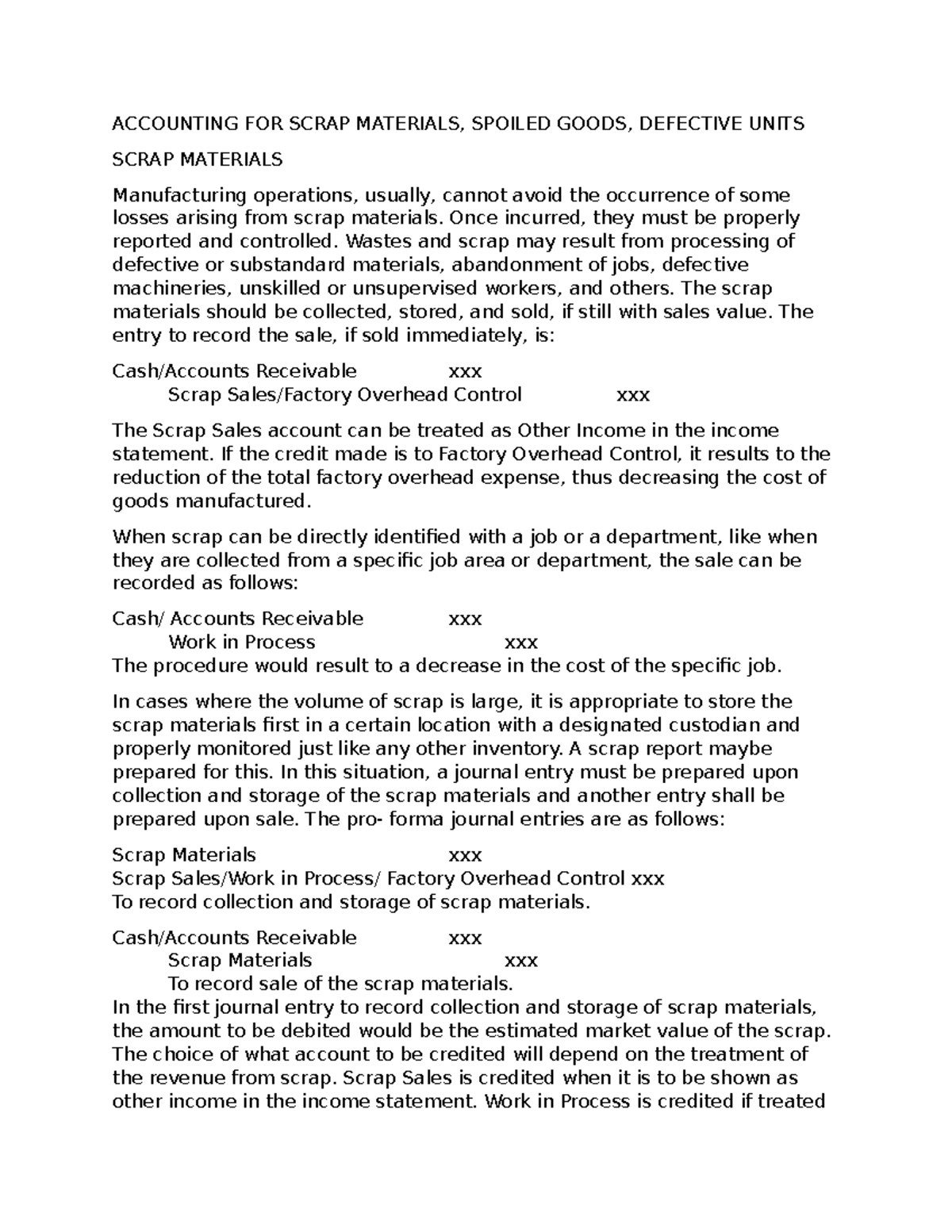 Accounting for Scrap, Spoiled Goods & Defective Units (ACCT 101) - Studocu