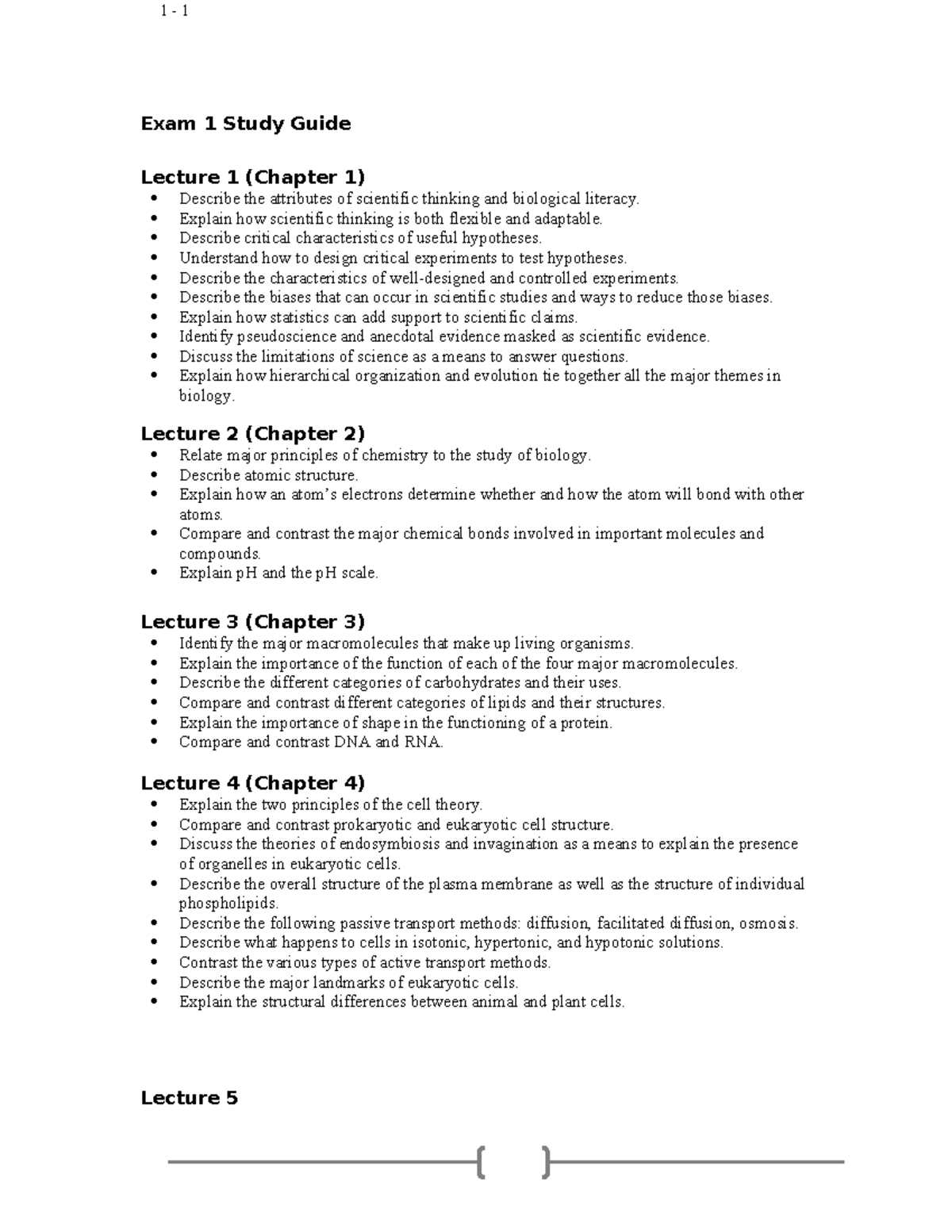 Biology 101 Exam 1 Study Guide: Key Concepts and Principles - 1 - 1 ...