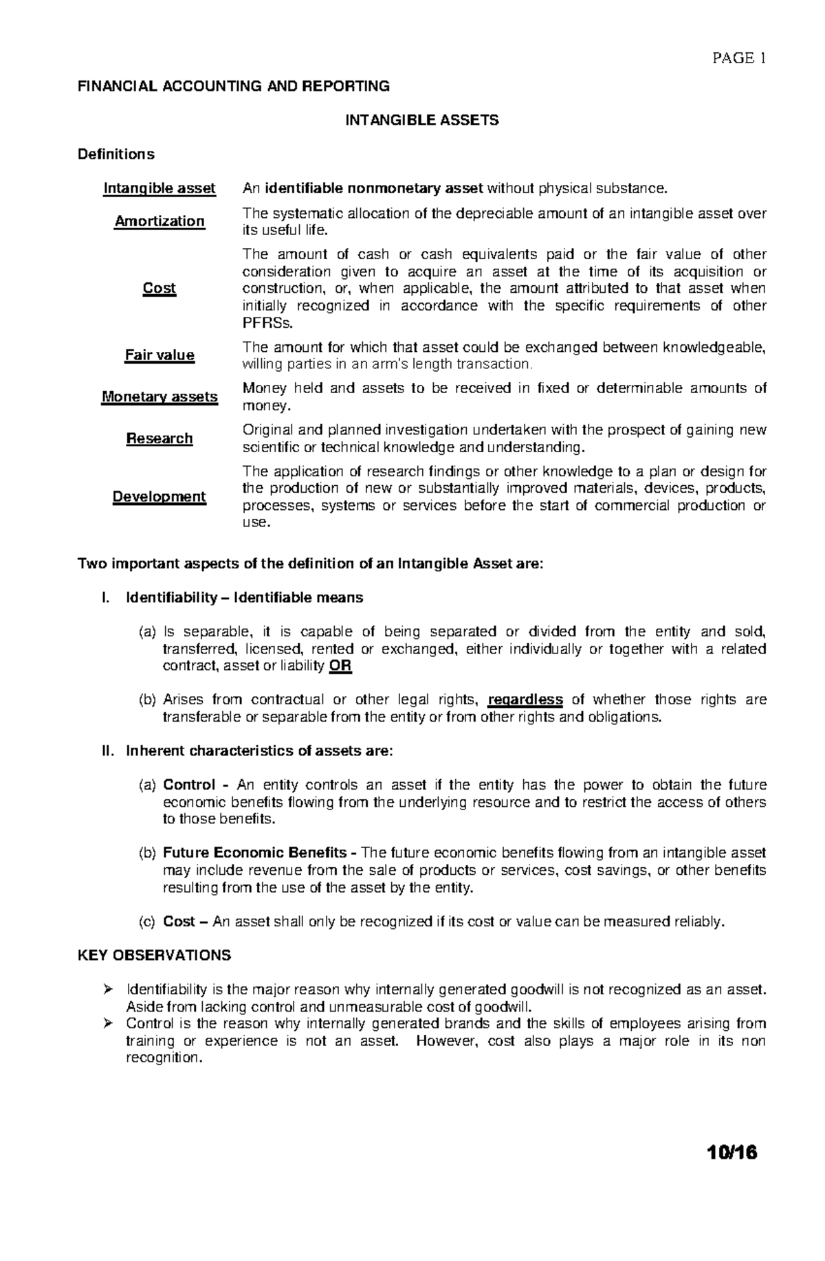 INT 101: Intangible Assets Overview and Key Principles Notes - Studocu
