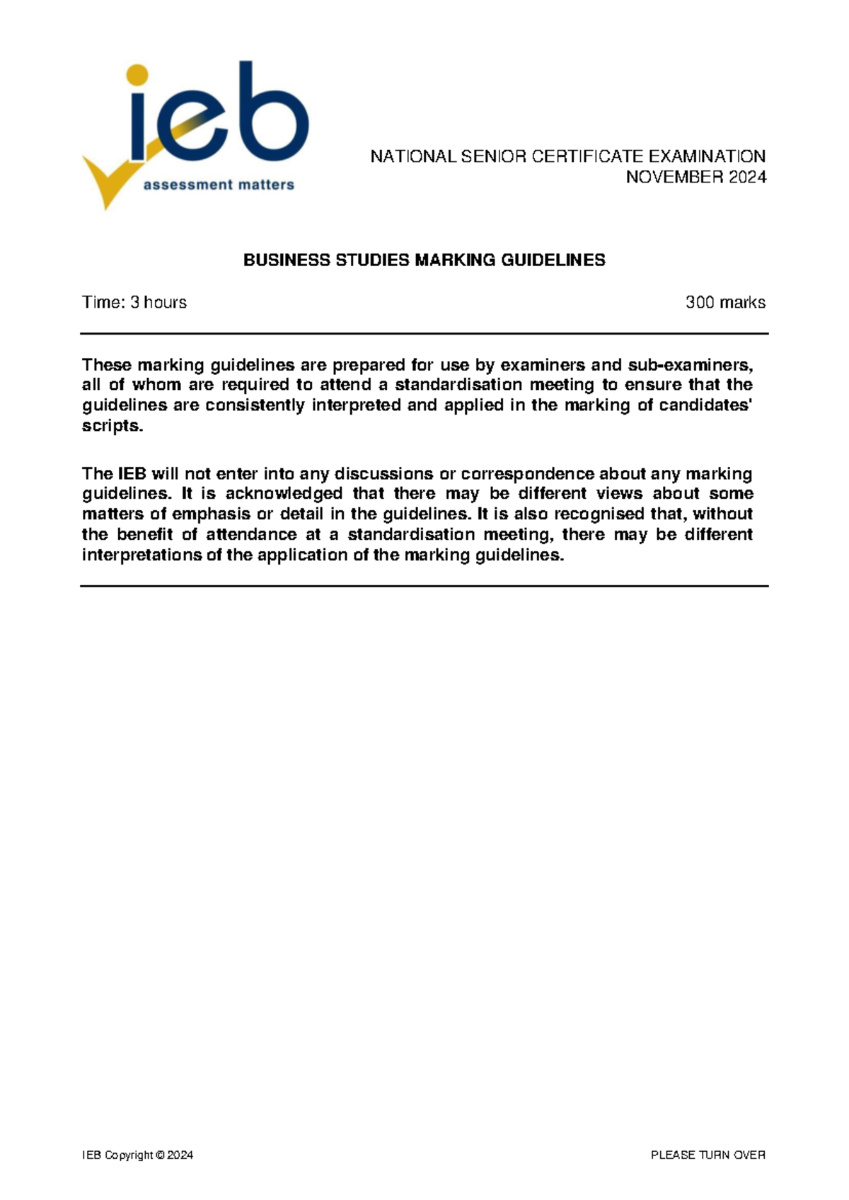 NATIONAL SENIOR CERTIFICATE BUSINESS STUDIES NOV 2024 MARKING ...