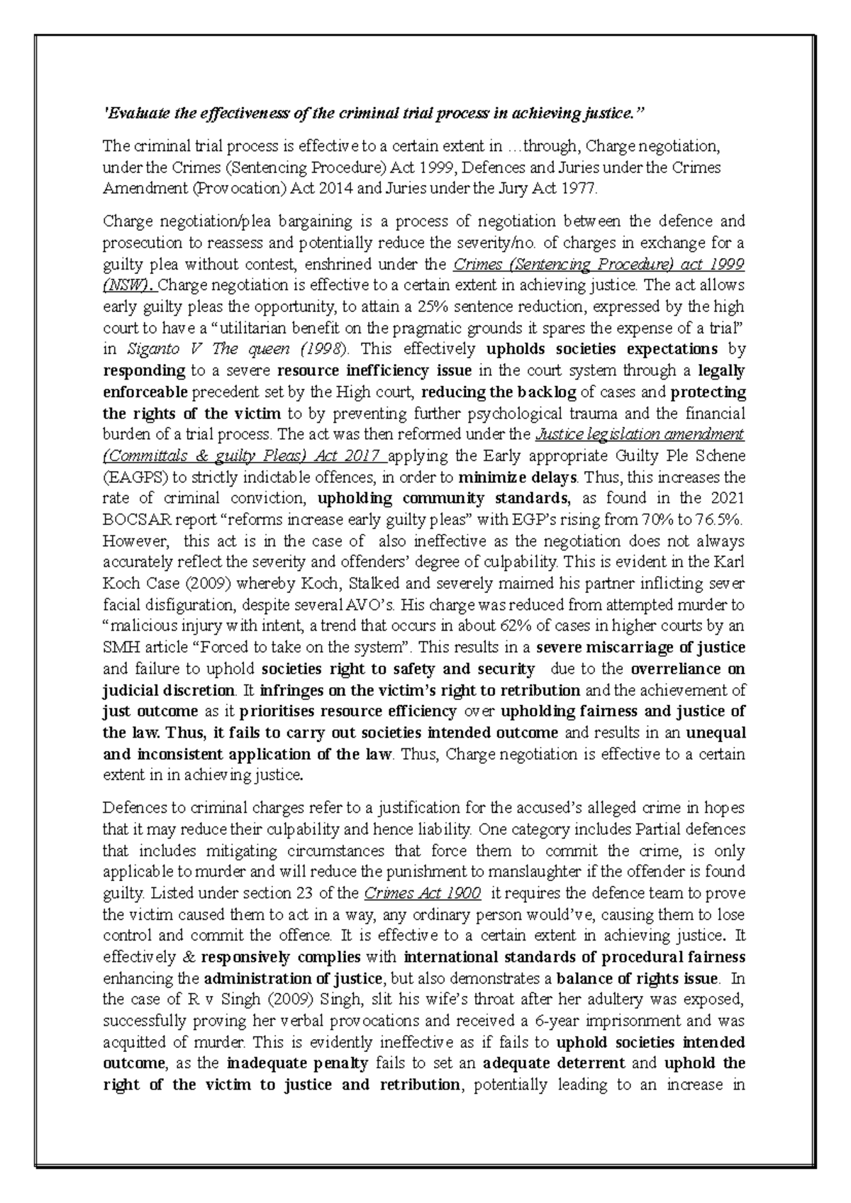 Criminal Trial Process Response - 'Evaluate the effectiveness of the ...