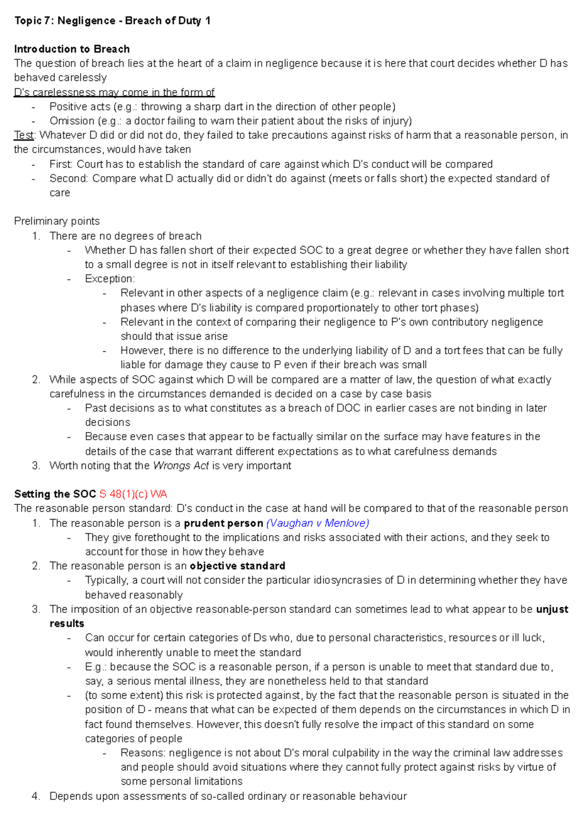 Torts 101: Negligence and Breach of Duty Overview - Studocu
