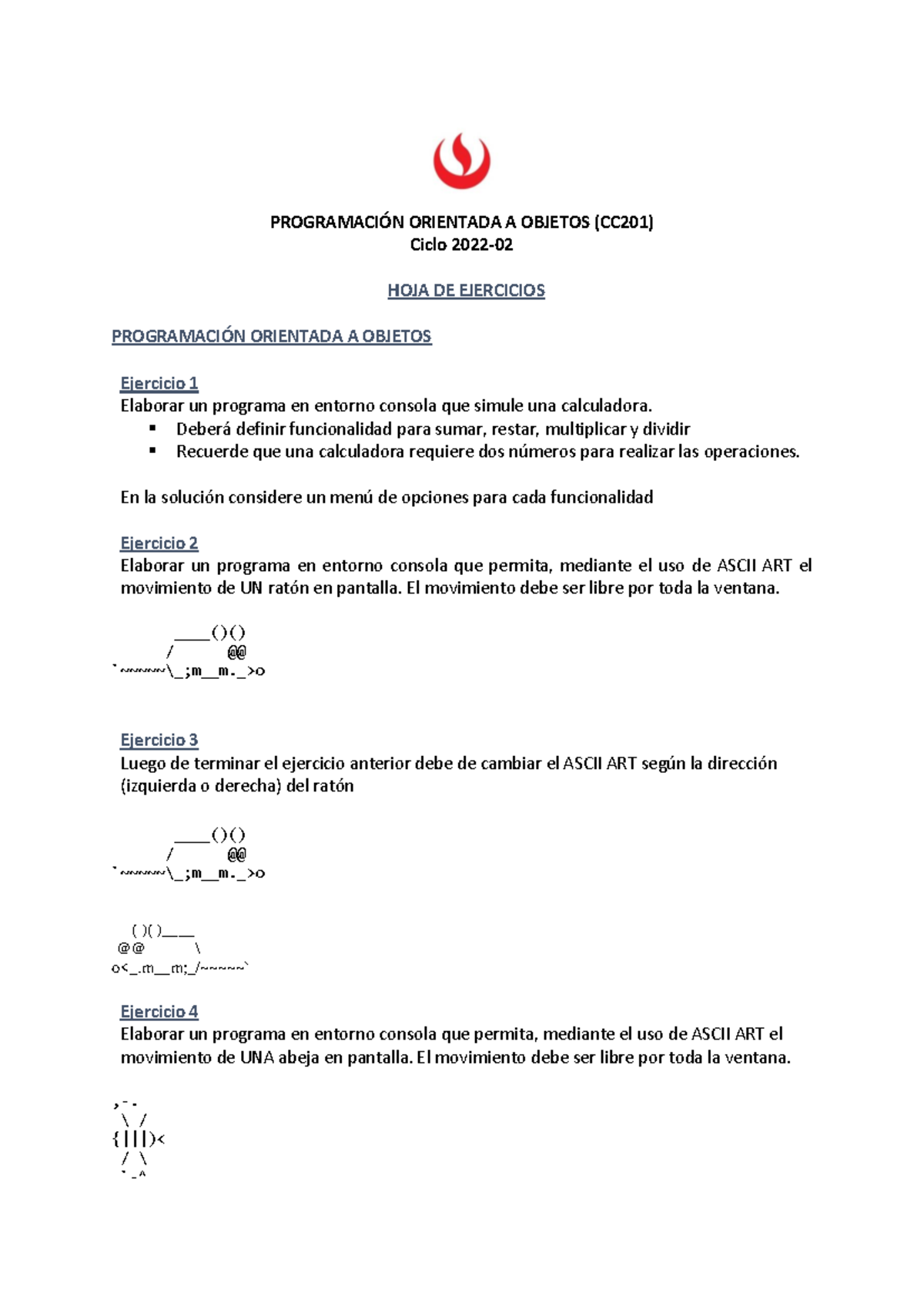 HOJA DE Ejercicios Unidad 1 - PROGRAMACIÓN ORIENTADA A OBJETOS (CC201 ...