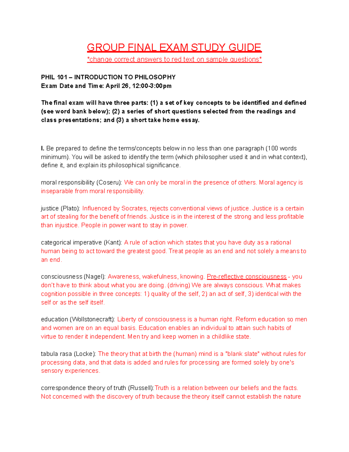 PHIL 101 Final Exam Comprehensive Study Guide - Studocu