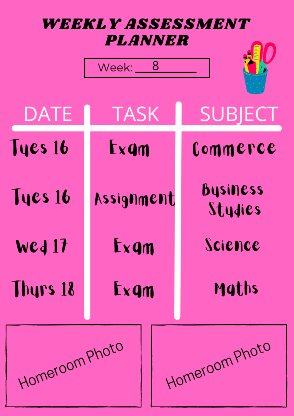WEEKLY ASSESSMENT PLANNER Week 8: Tasks & Exams Overview - Studocu