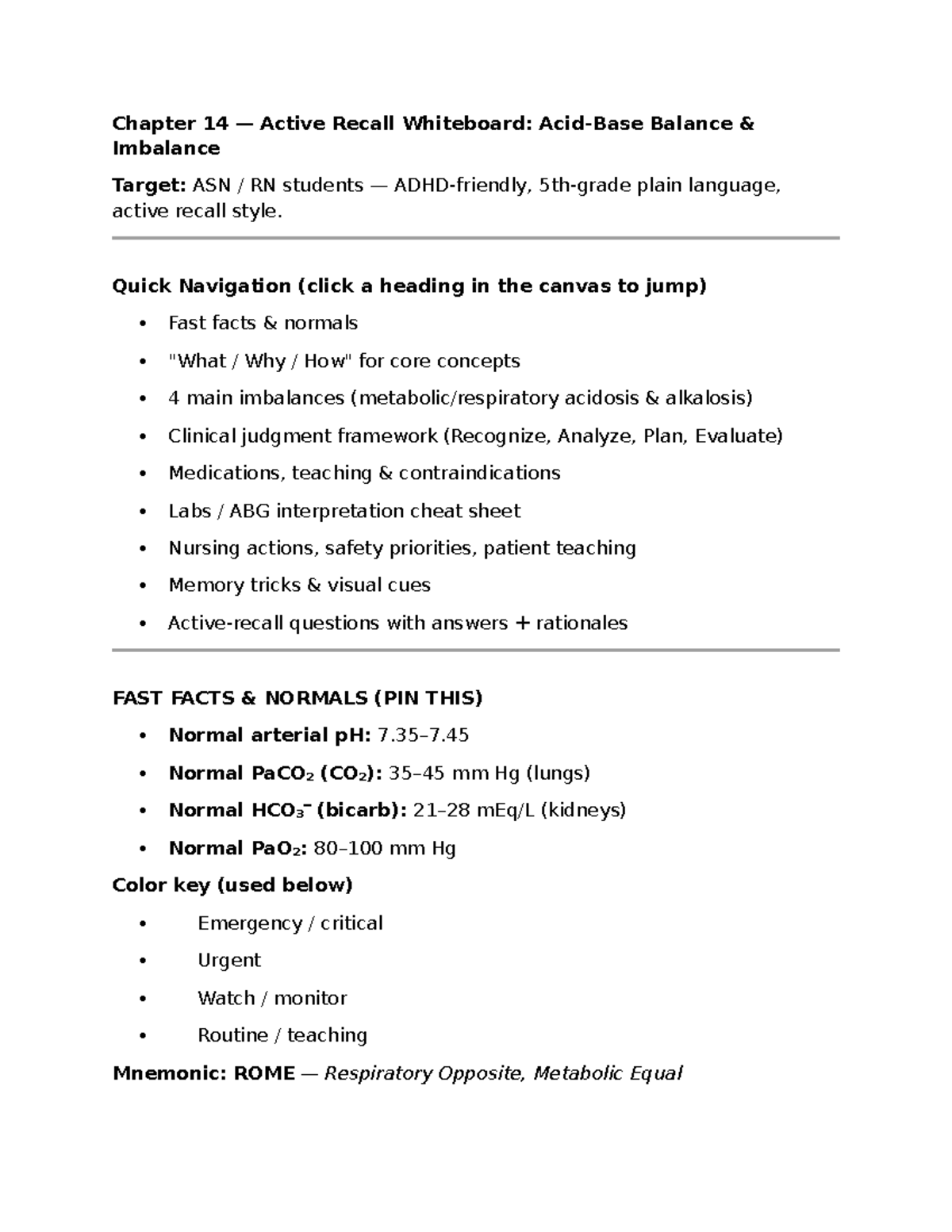 Chapter 14: Active Recall on Acid-Base Imbalances for ASN RN Students ...