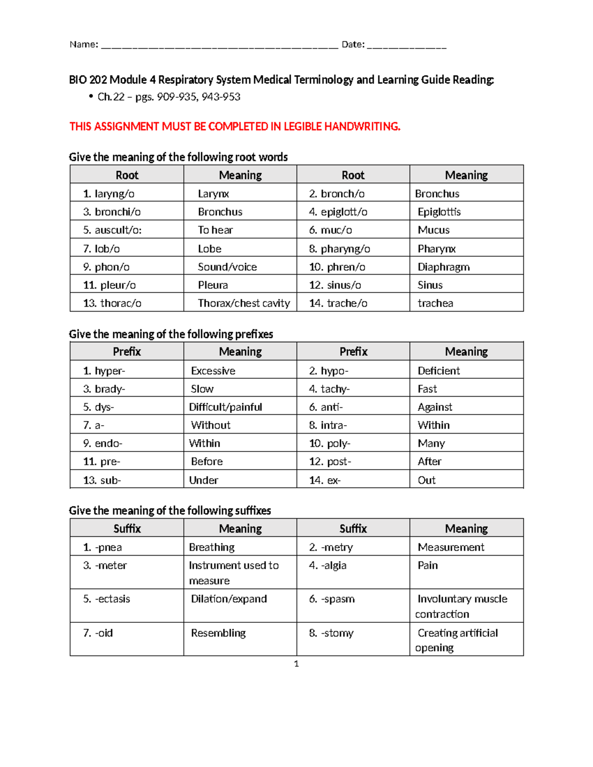 BIO 202 Module 4 Learning Guide: Understanding the Respiratory System ...