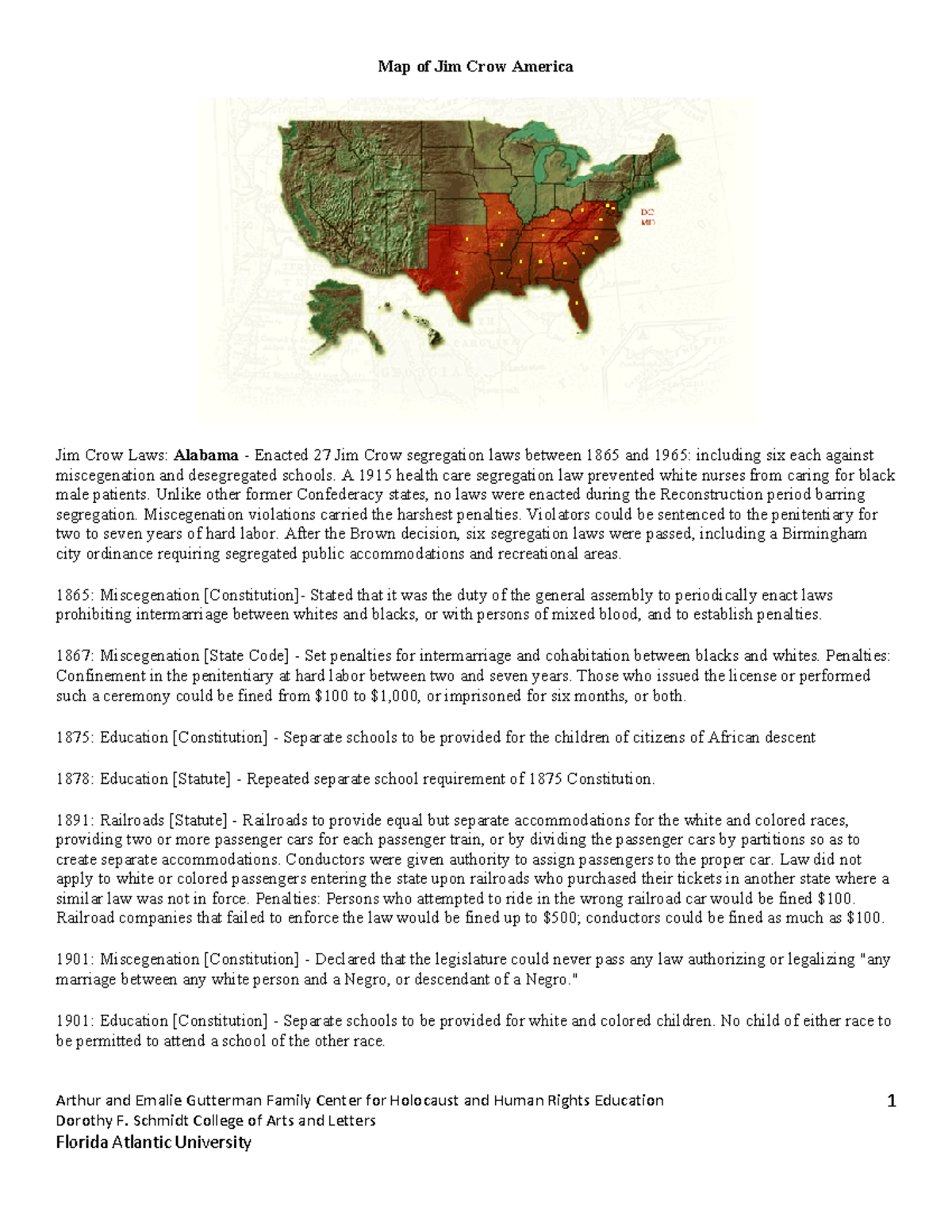 Jim+Crow+Laws+by+State - Arthur and Emalie Gutterman Family Center for Holocaust and Human ...