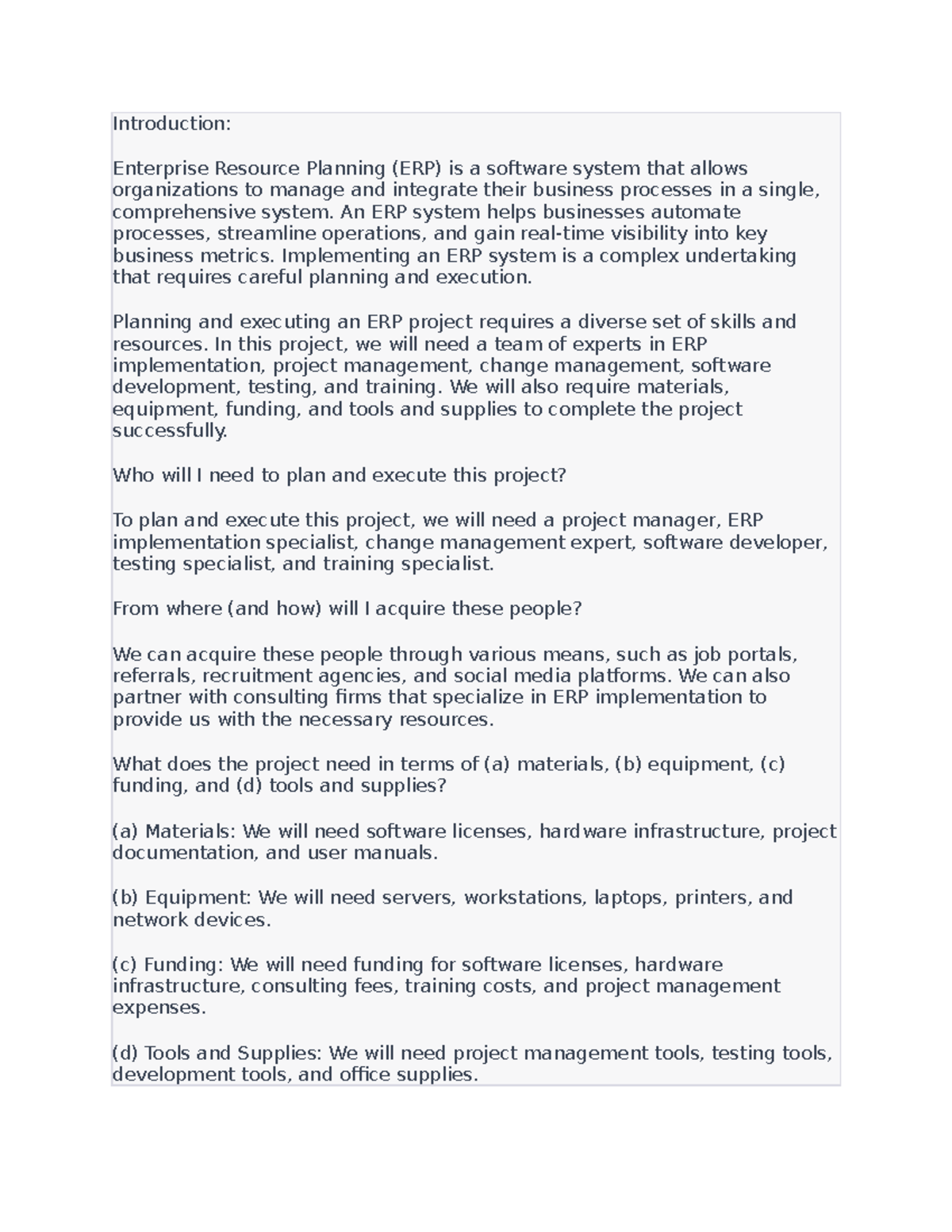 Unit 2 - ERP Implementation Overview and Project Resources - Studocu
