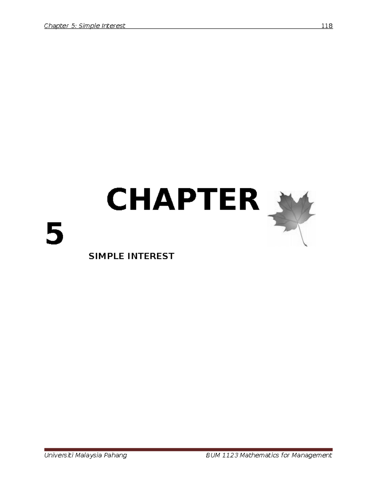BUM1123 Chapter 5: Simple Interest - Key Concepts & Examples - Studocu