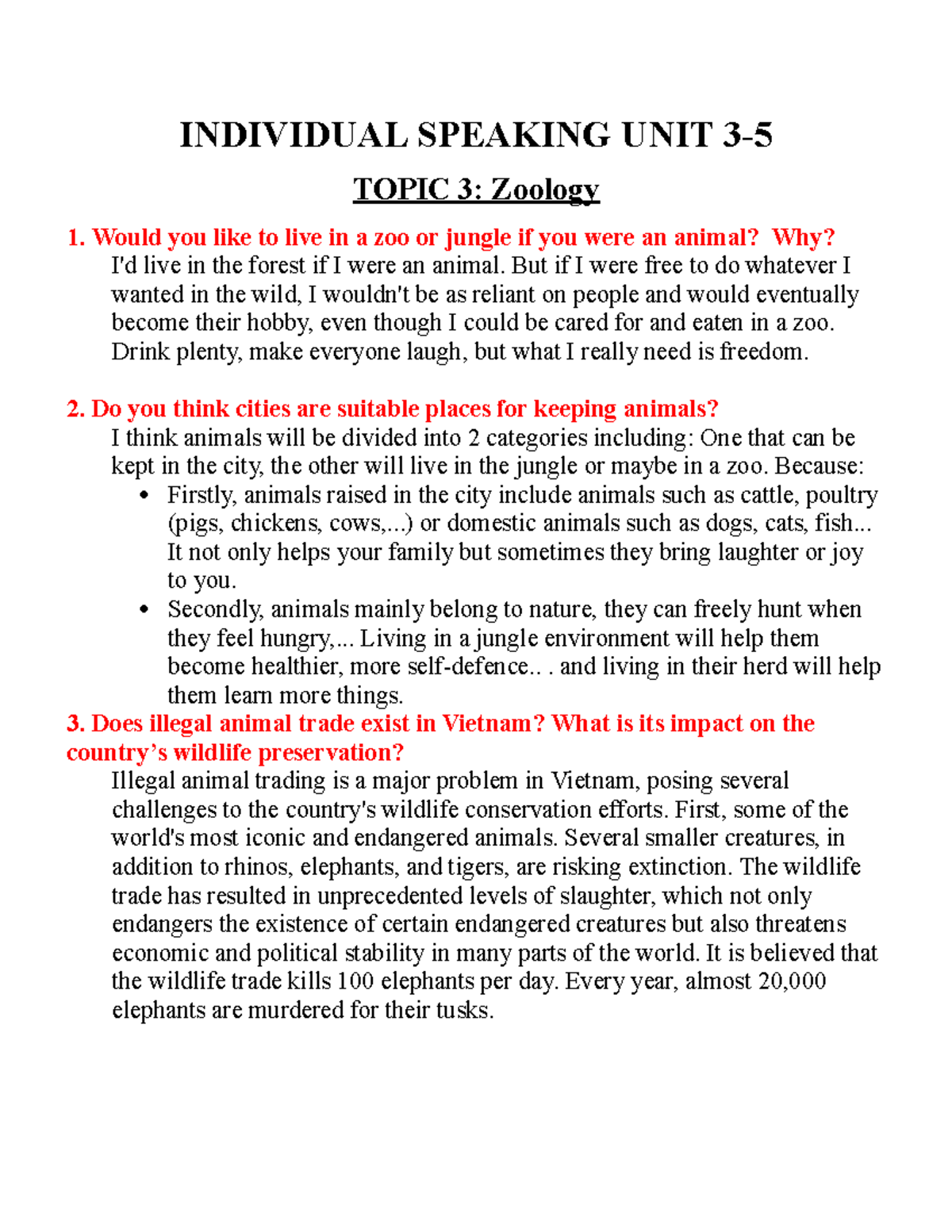Individual Speaking UNIT 3-5 - INDIVIDUAL SPEAKING UNIT 3- TOPIC 3 ...