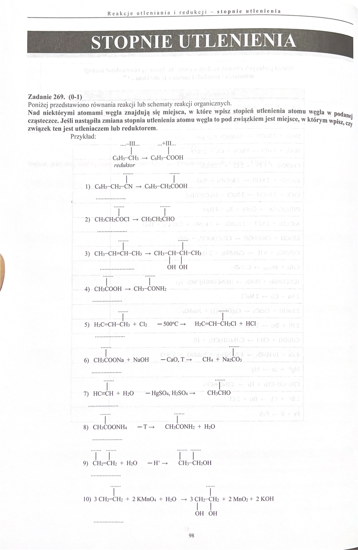 Sprawdzian Z Chemii Reakcje Utleniania I Redukcji
