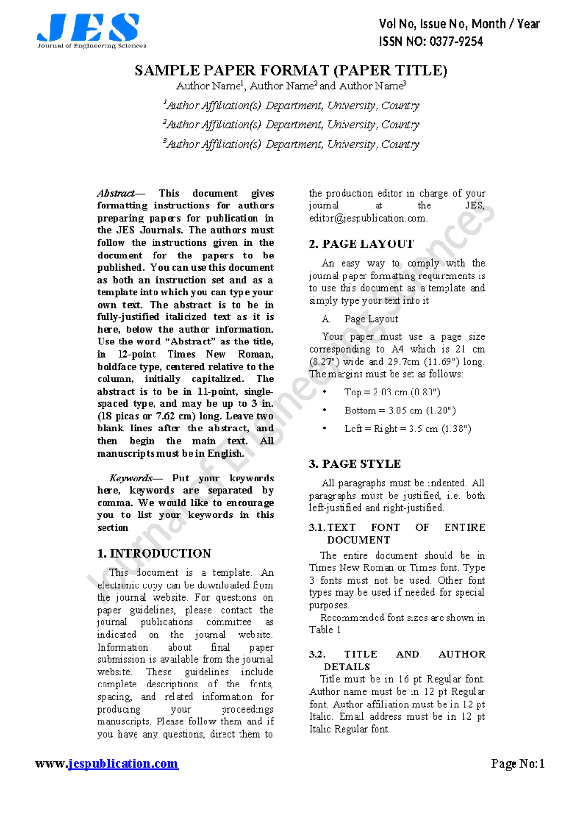 JES Paper Format Guidelines: Template for Authors - Studocu