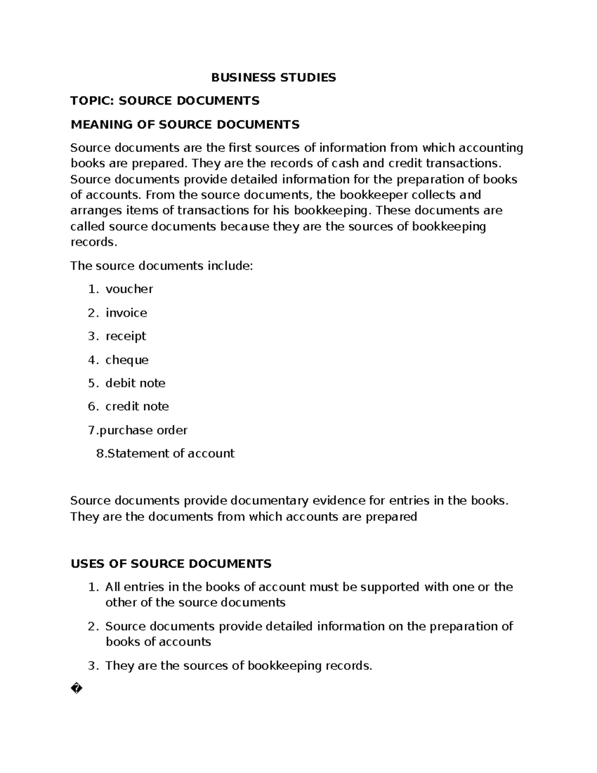 BUSINESS STUDIES WK 2: Summary of Source Documents - Studocu