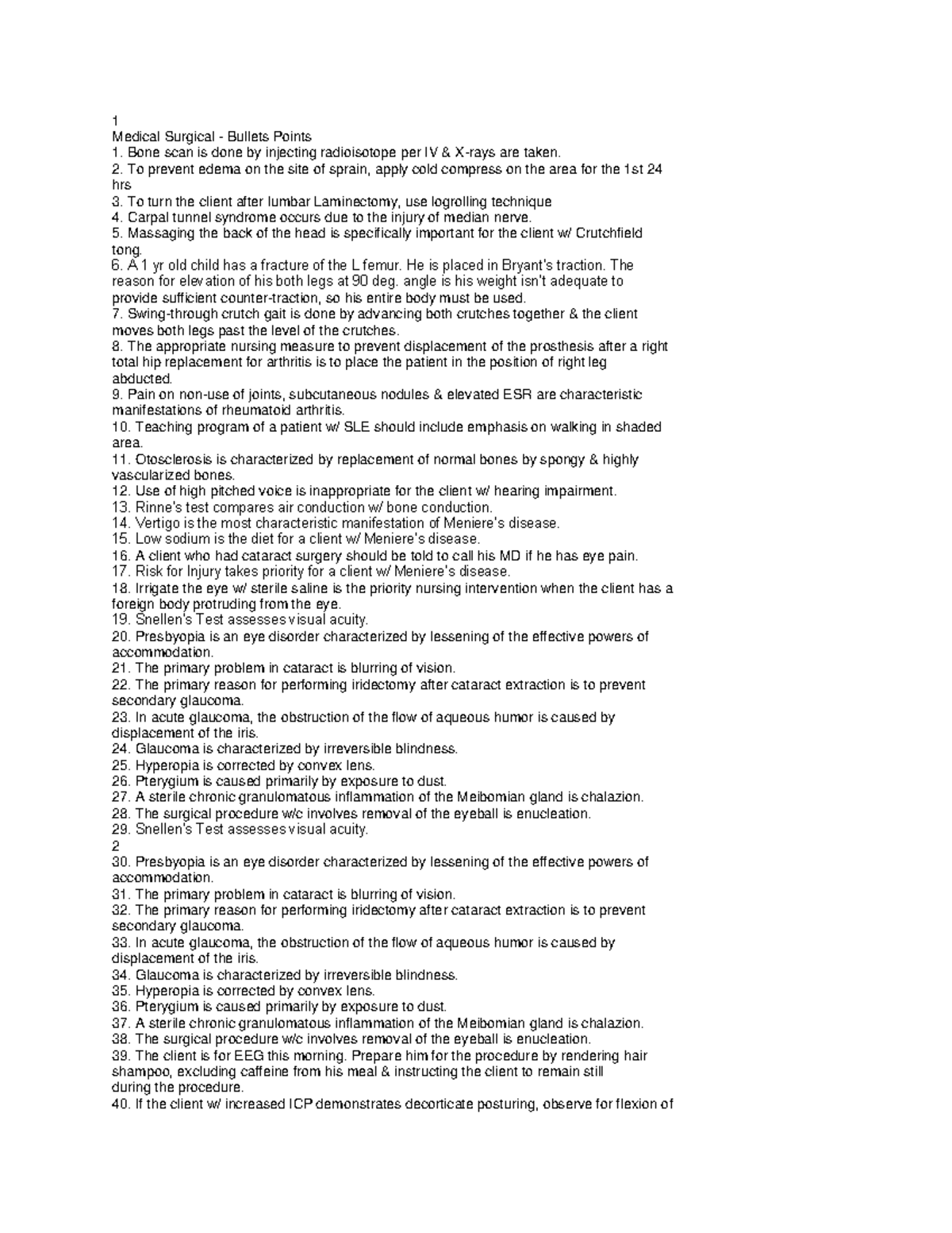 Med Surg Bullets: Key Surgical Information & Nursing Interventions ...