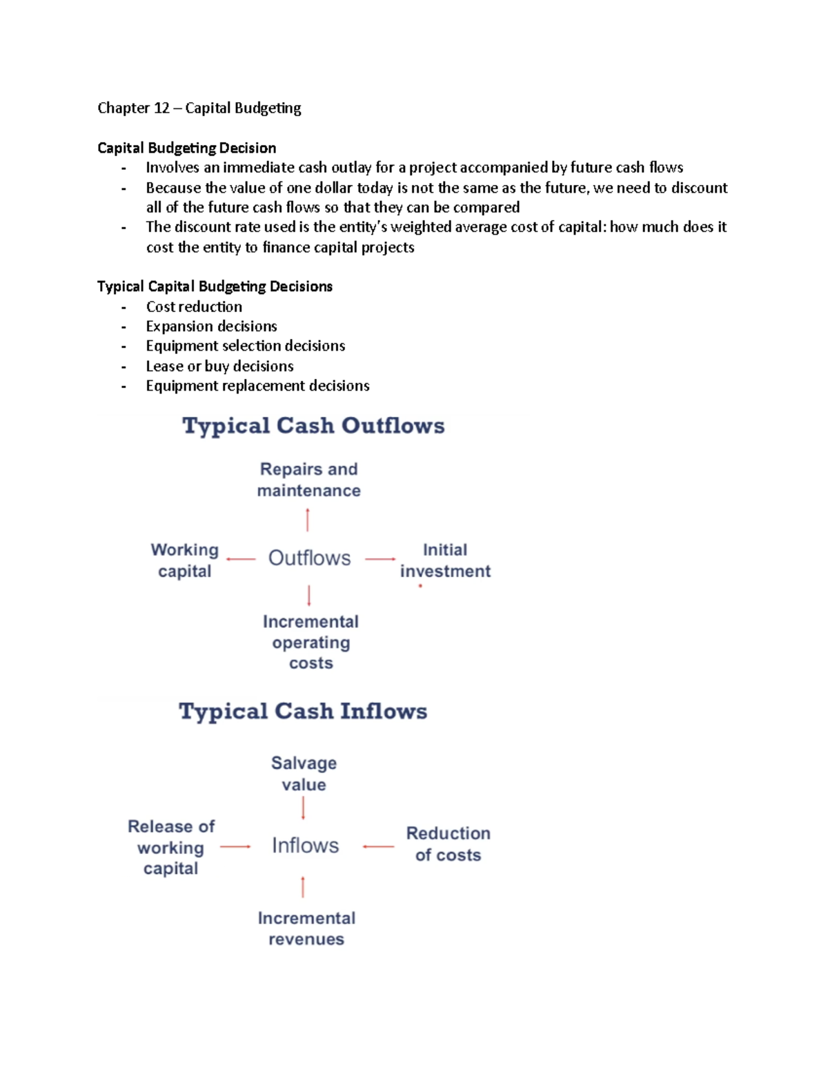 Chapter 12 Notes - Capital Budgeting and Present Value Concepts - Studocu