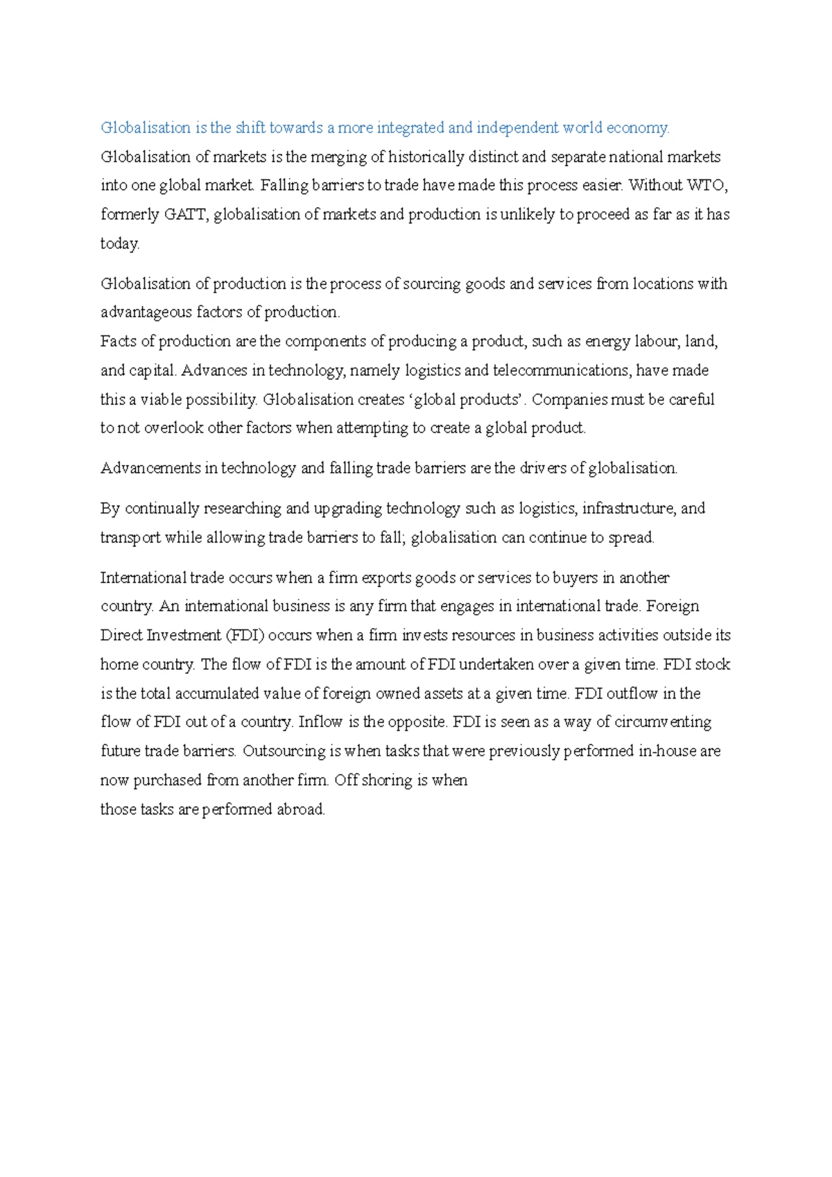 Global Business Lecture Notes - Semester 1 2017 Study Notes Week 1 ...