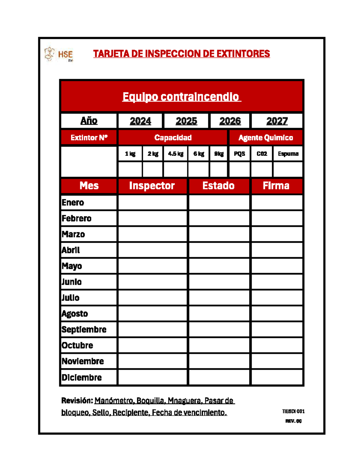 Formato Tarjeta De Inspeccion De Extintor