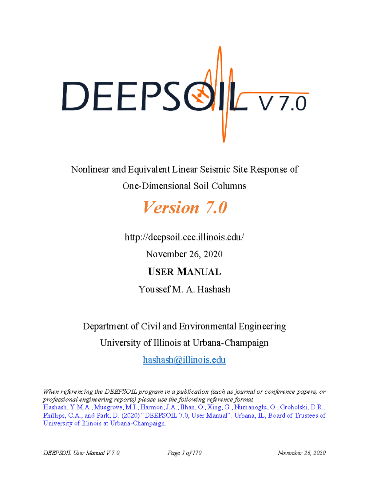 DEEPSOIL User Manual v7: Nonlinear & Equivalent Linear Seismic Response ...