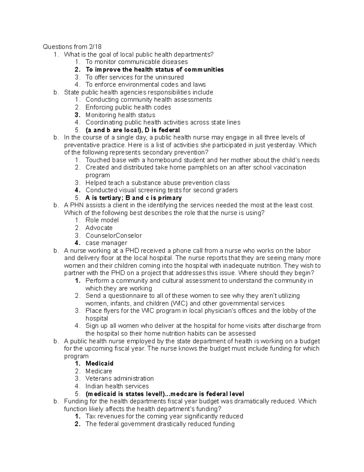 Community Health Assessment Questions for Public Health Nurses - Studocu