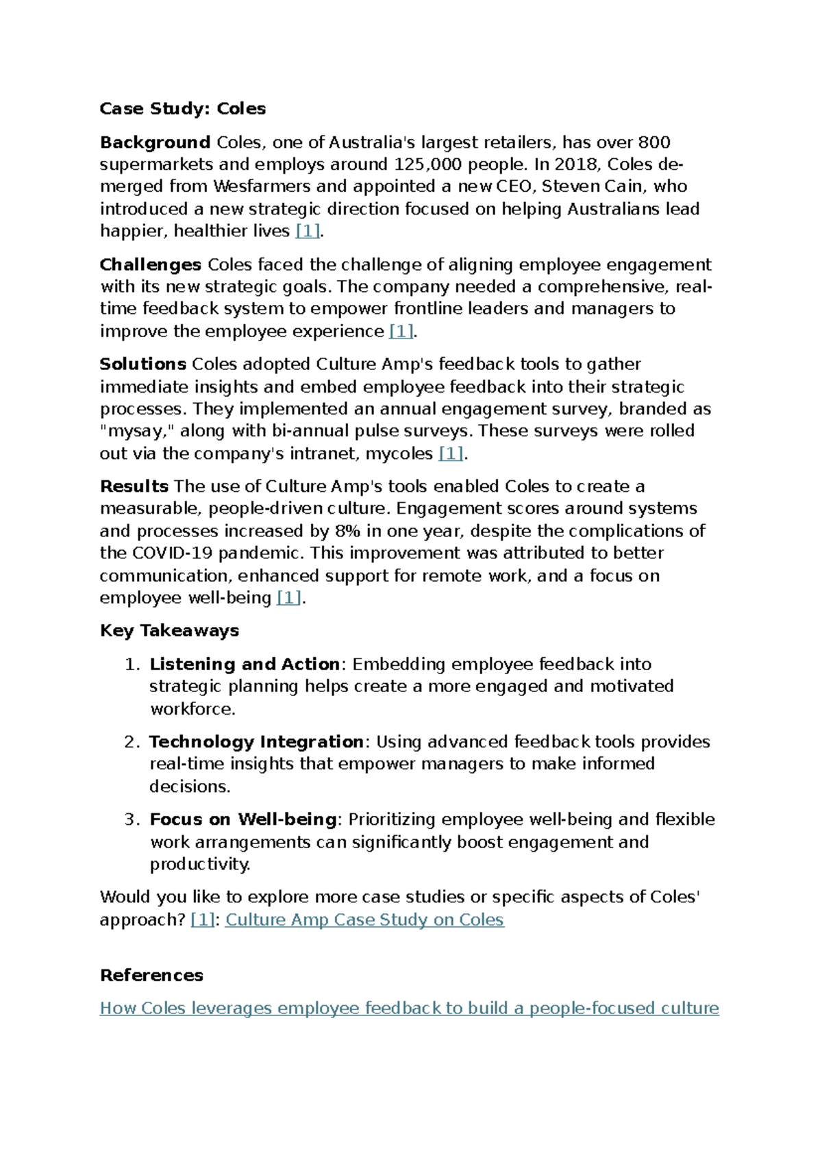 Case Study: Coles' Employee Engagement Strategies (BUS 101) - Studocu