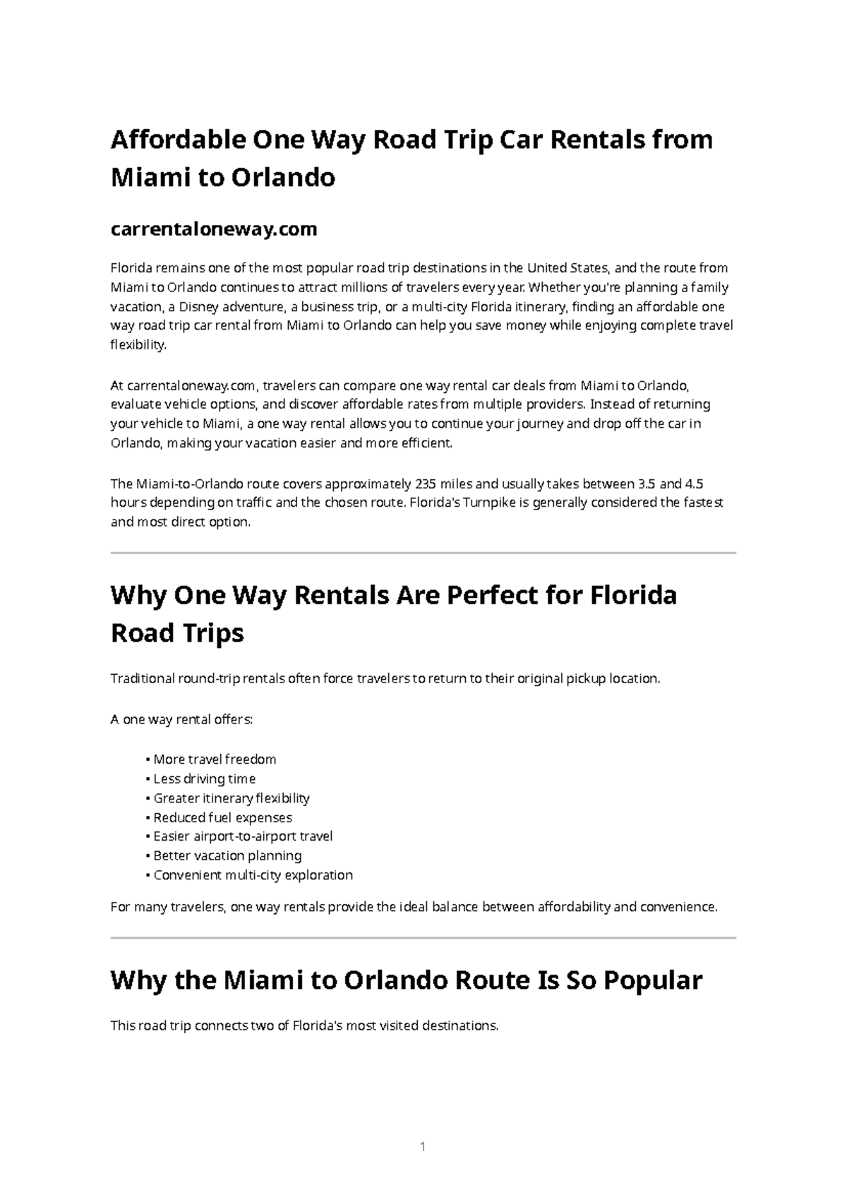 Affordable One Way Car Rentals: Miami to Orlando Road Trip Guide - Studocu