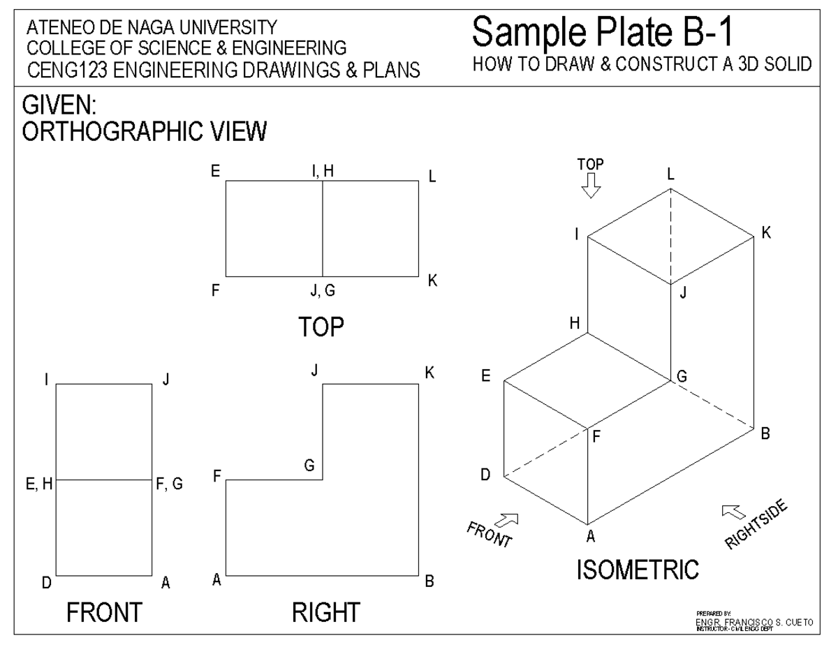 Sample Plate B-1 - Manual Drawing - TOP FRONT RIGHT GIVEN: CENG123 ...