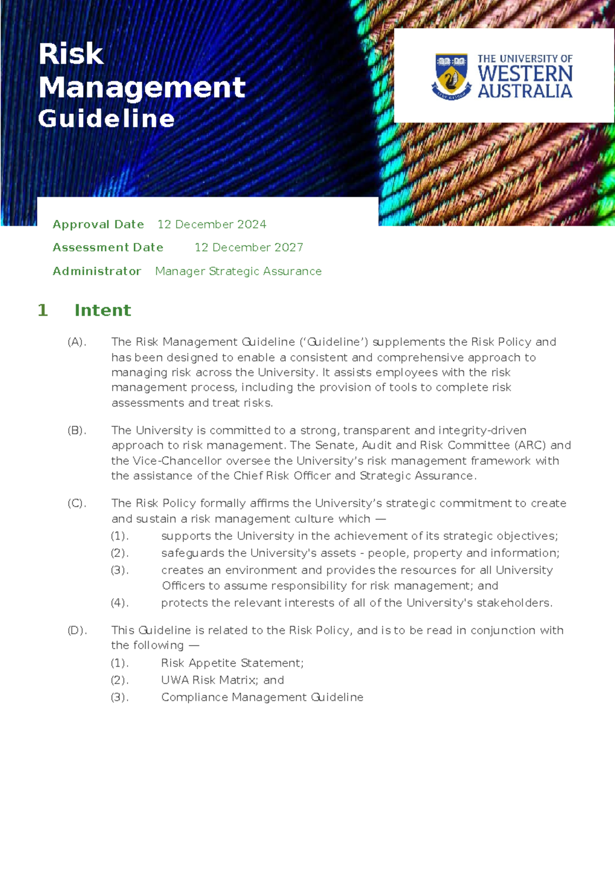 Risk Management Guideline (UWA) - Comprehensive Framework Overview ...