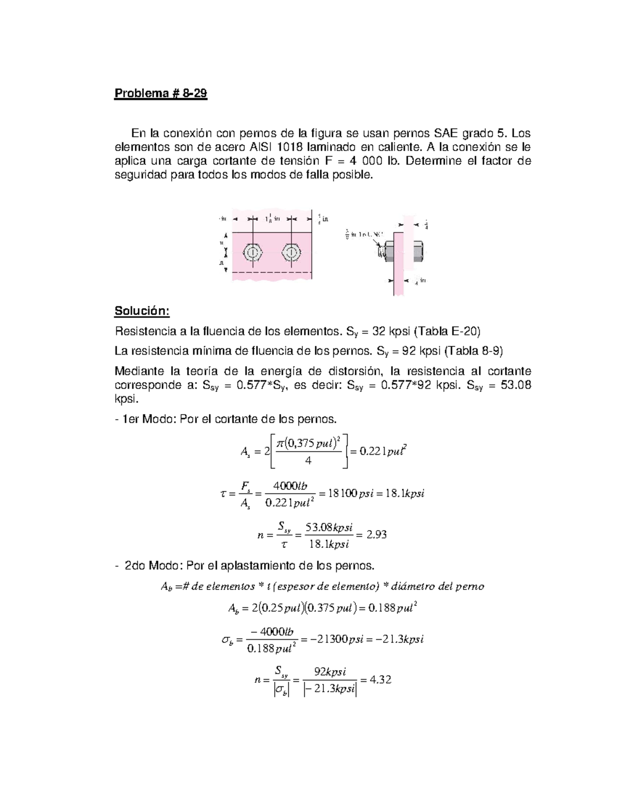 Problema 8: Análisis de Factores de Seguridad en Conexiones con Pernos SAE Grado 5 - Document Preview