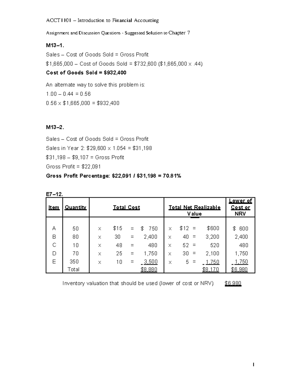 ACCT1101 Discussion Questions Solutions for Chapter 07 Analysis - Studocu