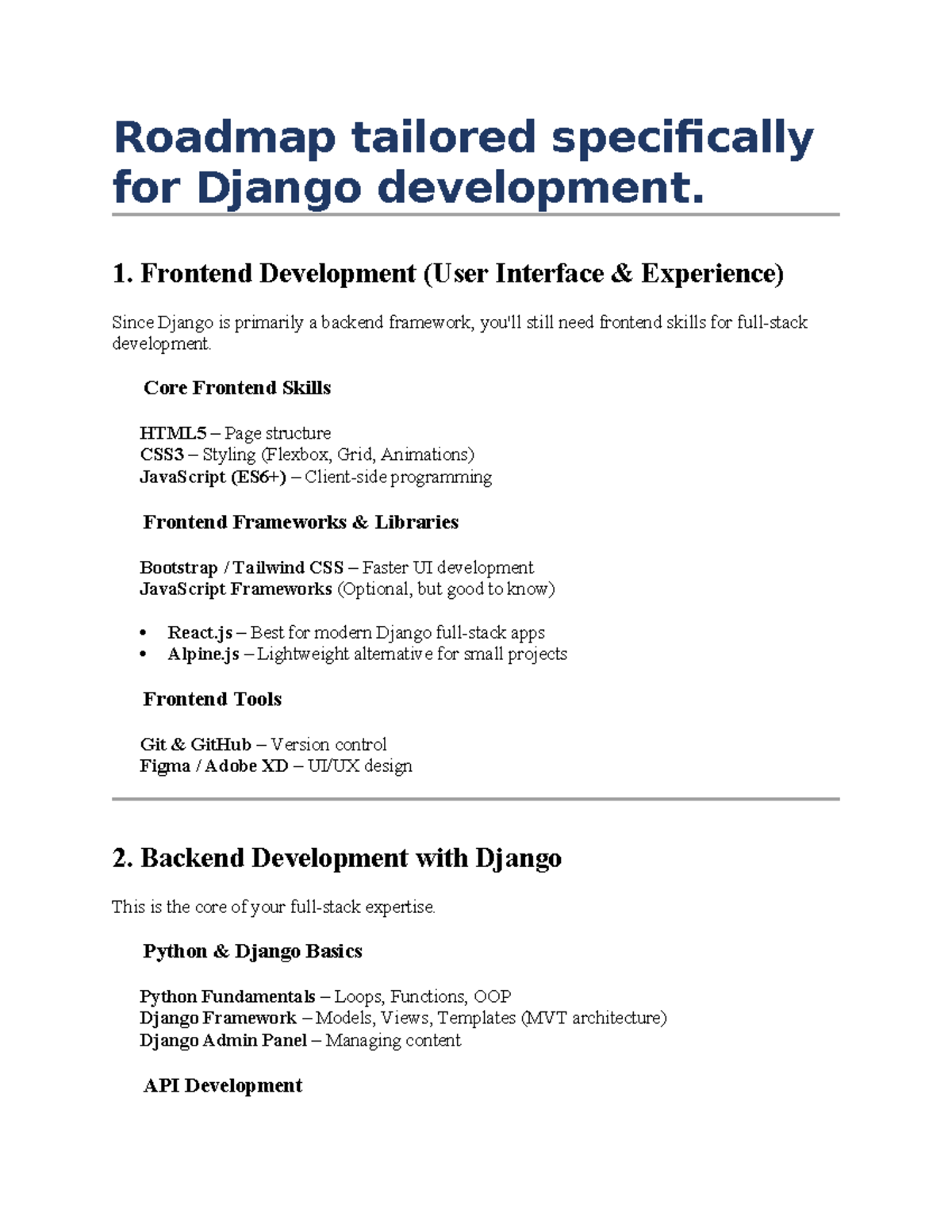 Roadmap tailored specifically for Django development - 1. Frontend ...