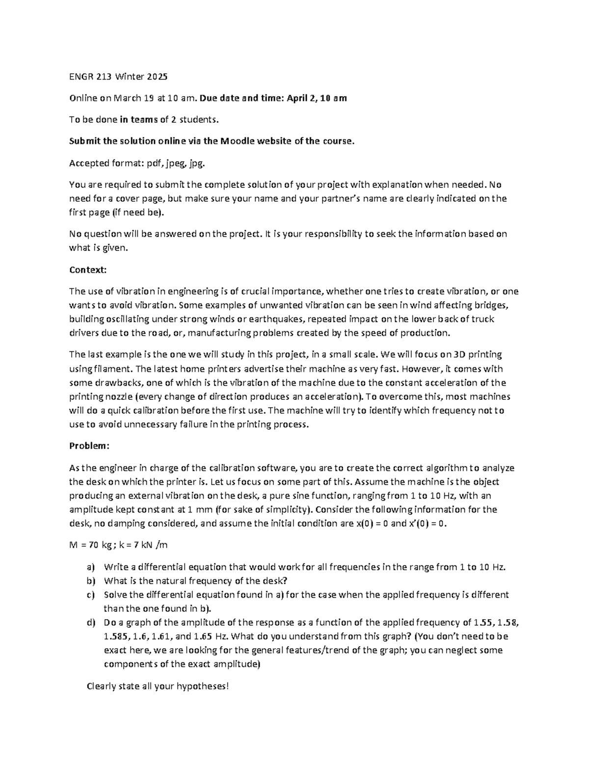 Project W 25 - ENGR 213 Winter 2025 Online on March 19 at 10 am. Due ...