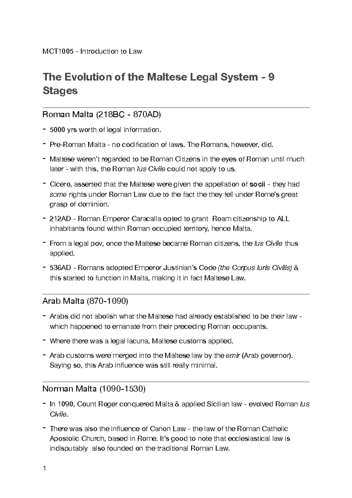MCT1005 - Introduction to Law: A Comprehensive Short Notes Guide - Studocu