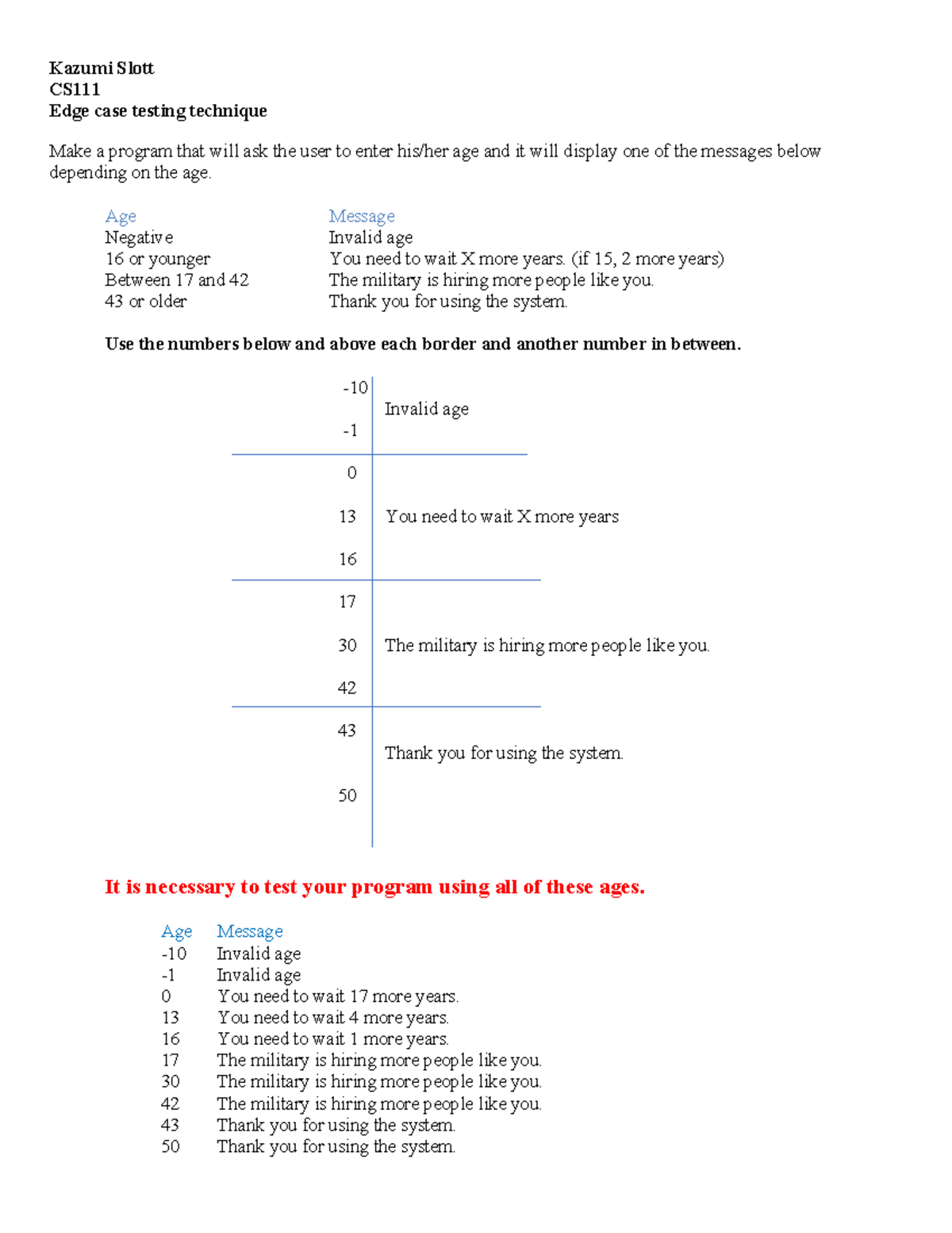 CS111 Final Exam Edge Case Testing Techniques and Outputs - Studocu