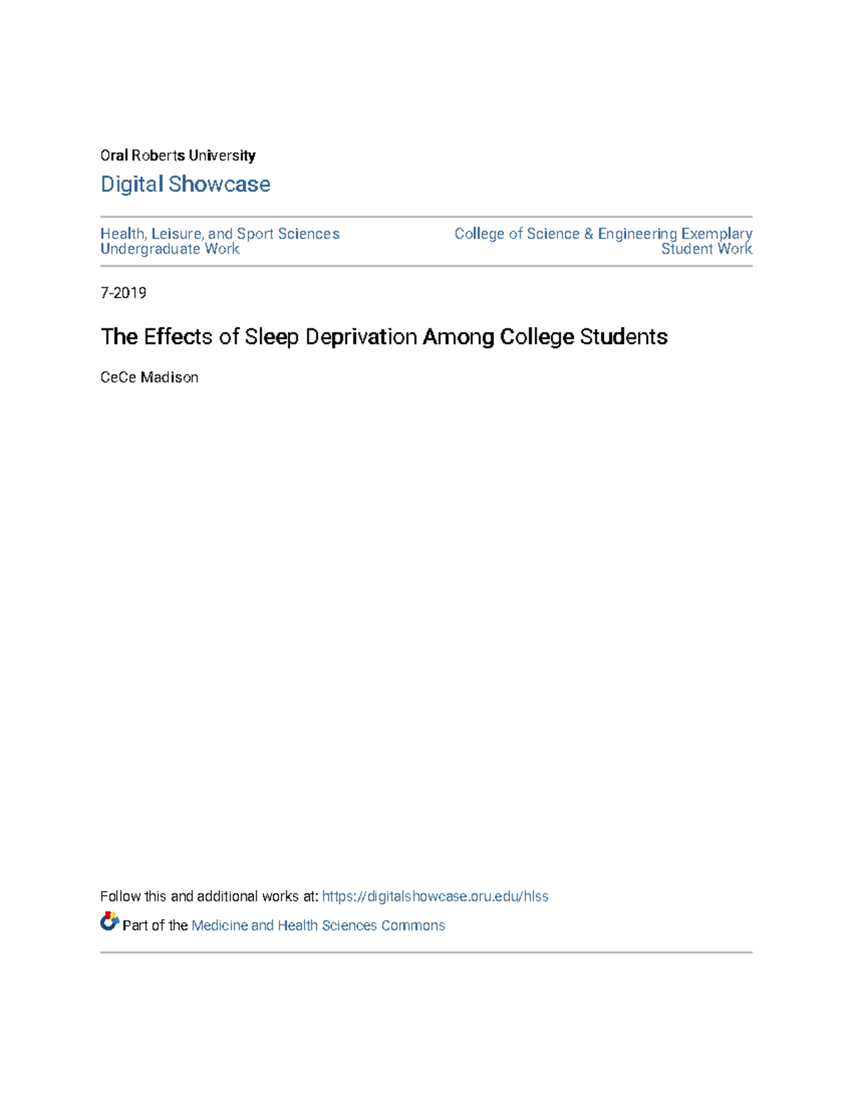 The Effects of Sleep Deprivation Among College Students - oru/hlss Part ...