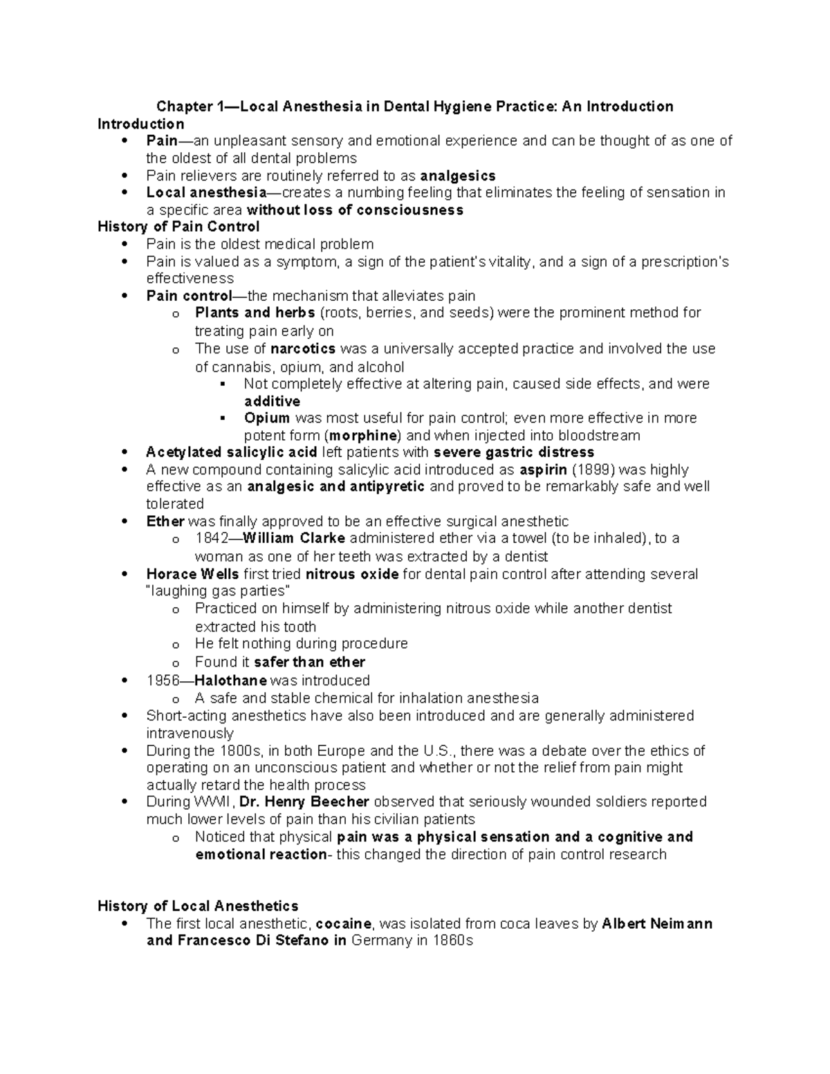 Chapter 1 Notes: Local Anesthesia in Dental Hygiene Practice (LA in DH ...