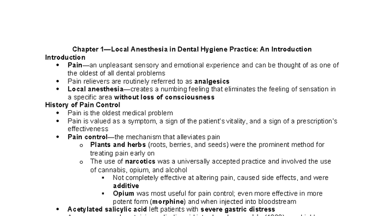 Chapter 1 Notes: Local Anesthesia in Dental Hygiene Practice (LA in DH ...