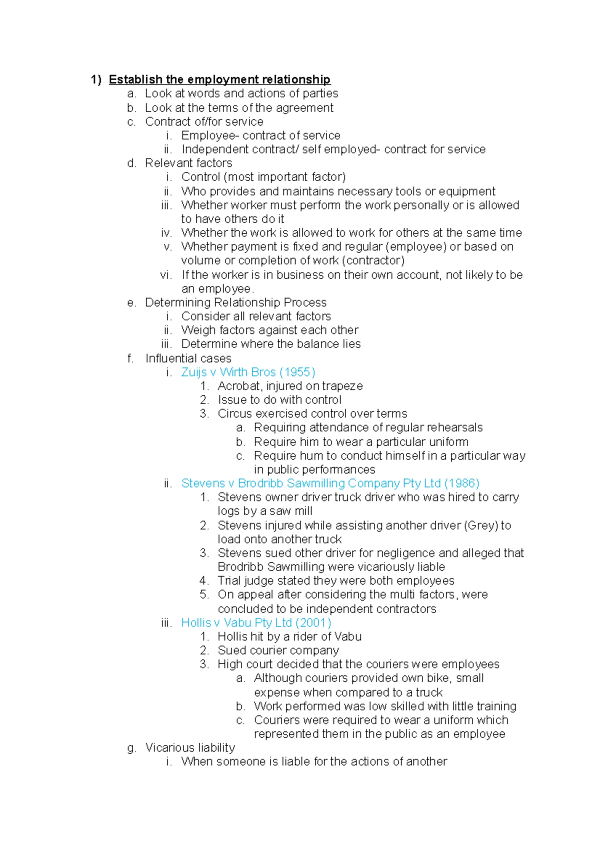 Australian Employment Law Notes BLB4135: Employee Relationship Insights ...