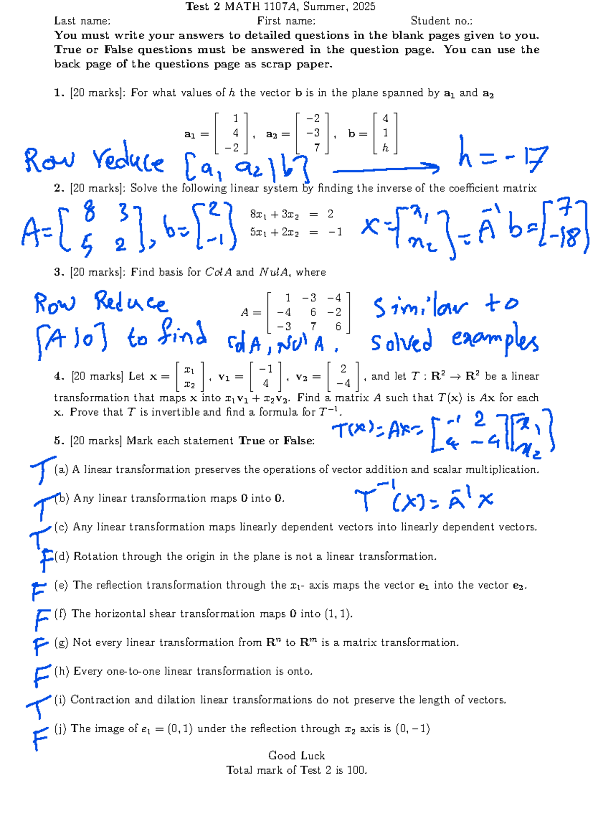 Test 2 Solutions MATH 1107A, Summer 2025 - Studocu