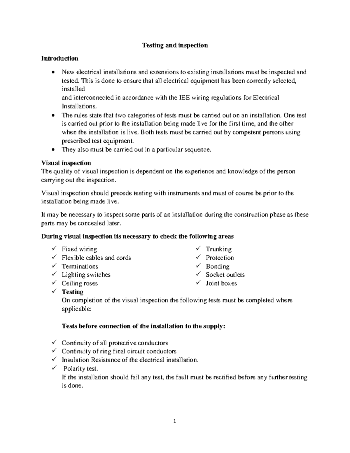 Electrical Testing & Inspection Guidelines for Installations - Studocu