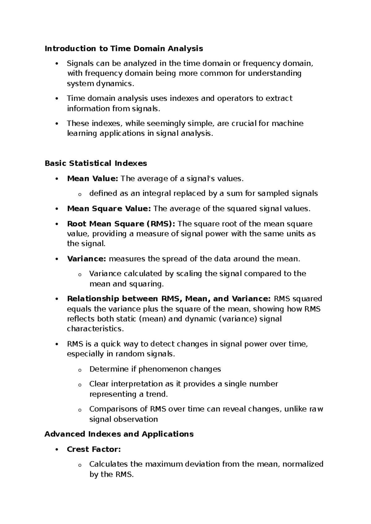Summary of Lesson 1 Part 2: Time Domain Analysis of Signals - Studocu